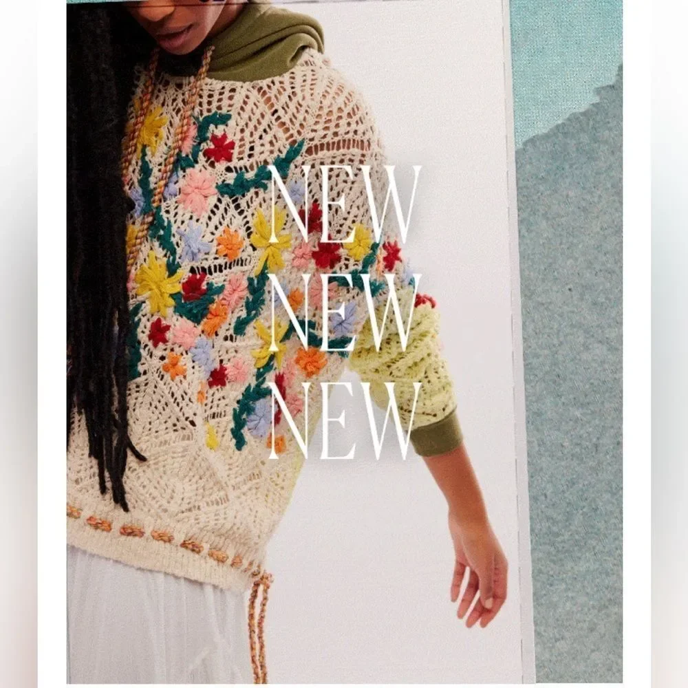 Free People $298 Wild Meadow Pullover with Gorgeous Crochet Detailing